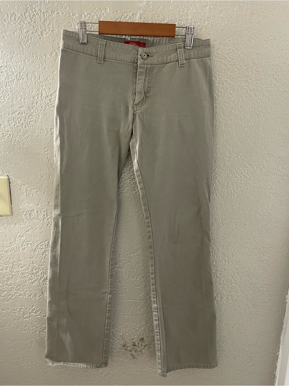 Dickies Women’s Tan Straight Leg Work Pants with Red Logo Patch Size 5